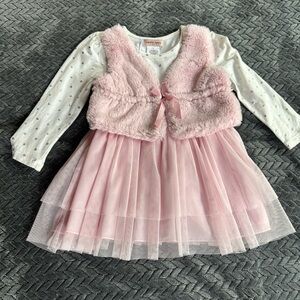 Nanette Lepore Pink Tulle Dress with Faux Fur Vest